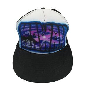 Vintage Hawaii Snap Back Baseball Cap Airbrush One Size Trucker 90s 80s Black